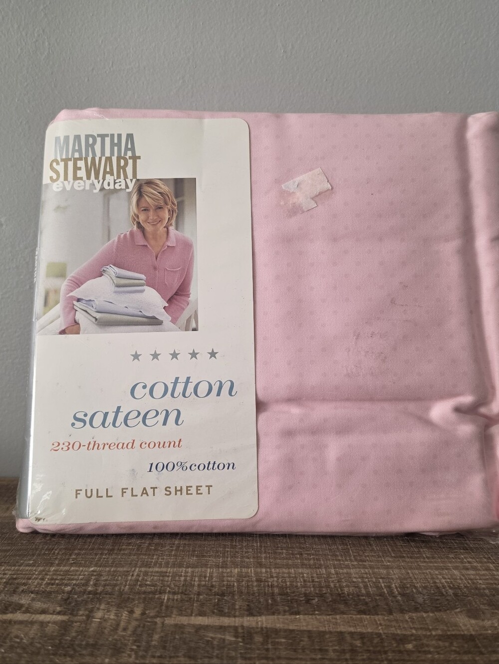New Vtg Martha Stewart Full Flat Sheet 100% Cotton Sateen 230TC Pink Polka Dot